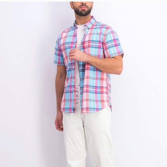 Rye by Hawker Rye Seersucker Plaid Button Front Short Sleeve size XL - Picture 4 of 11